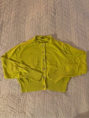 Cropped Lime Button-Front Women's Sweater Cardigan